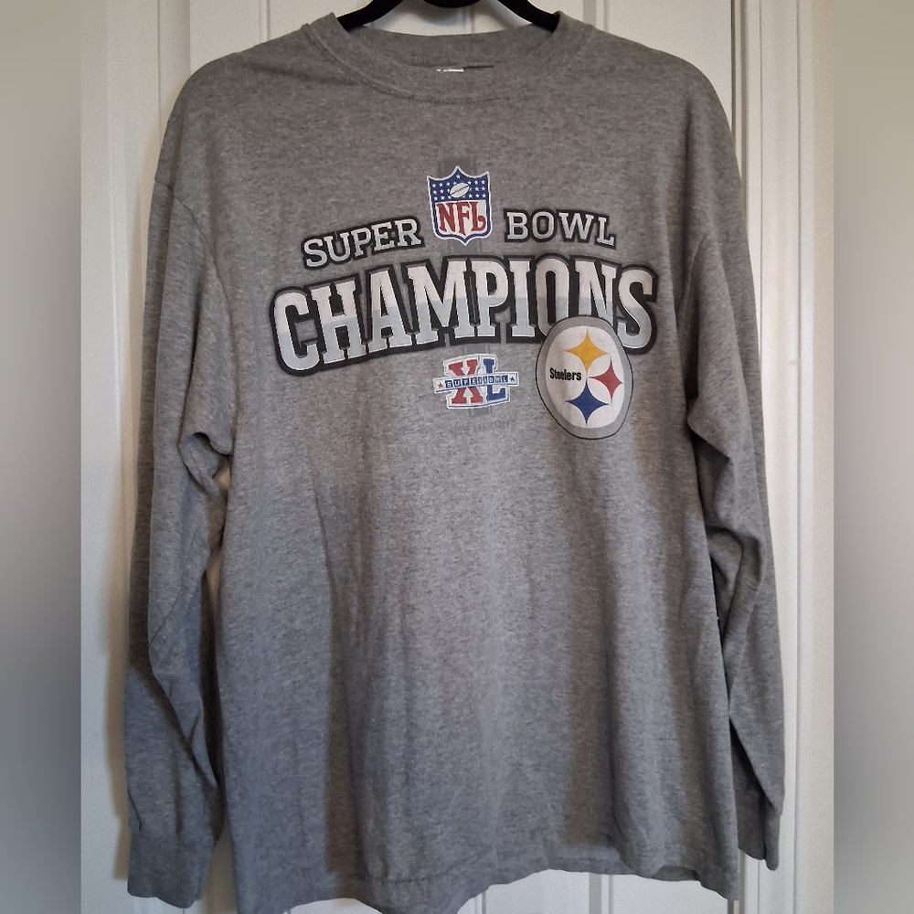 Steelers NFL Super Bowl Champions Jerzees Gray Long Sleeved Tee